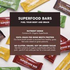 Paleovalley bars highlighting grass-fed bone broth protein for a protein-rich bite.