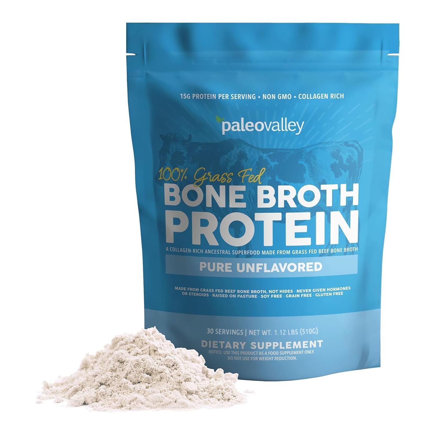 Paleovalley beef bone broth protein powder tub for smoothies