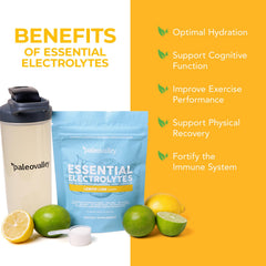 Glass of Paleovalley Lemon Lime Electrolytes mix ready to drink