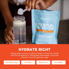 Paleovalley Essential Electrolytes Orange scoop ready for daily hydration routine.