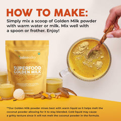 Paleovalley Golden Milk label promotes 10 superfoods for holistic balance.