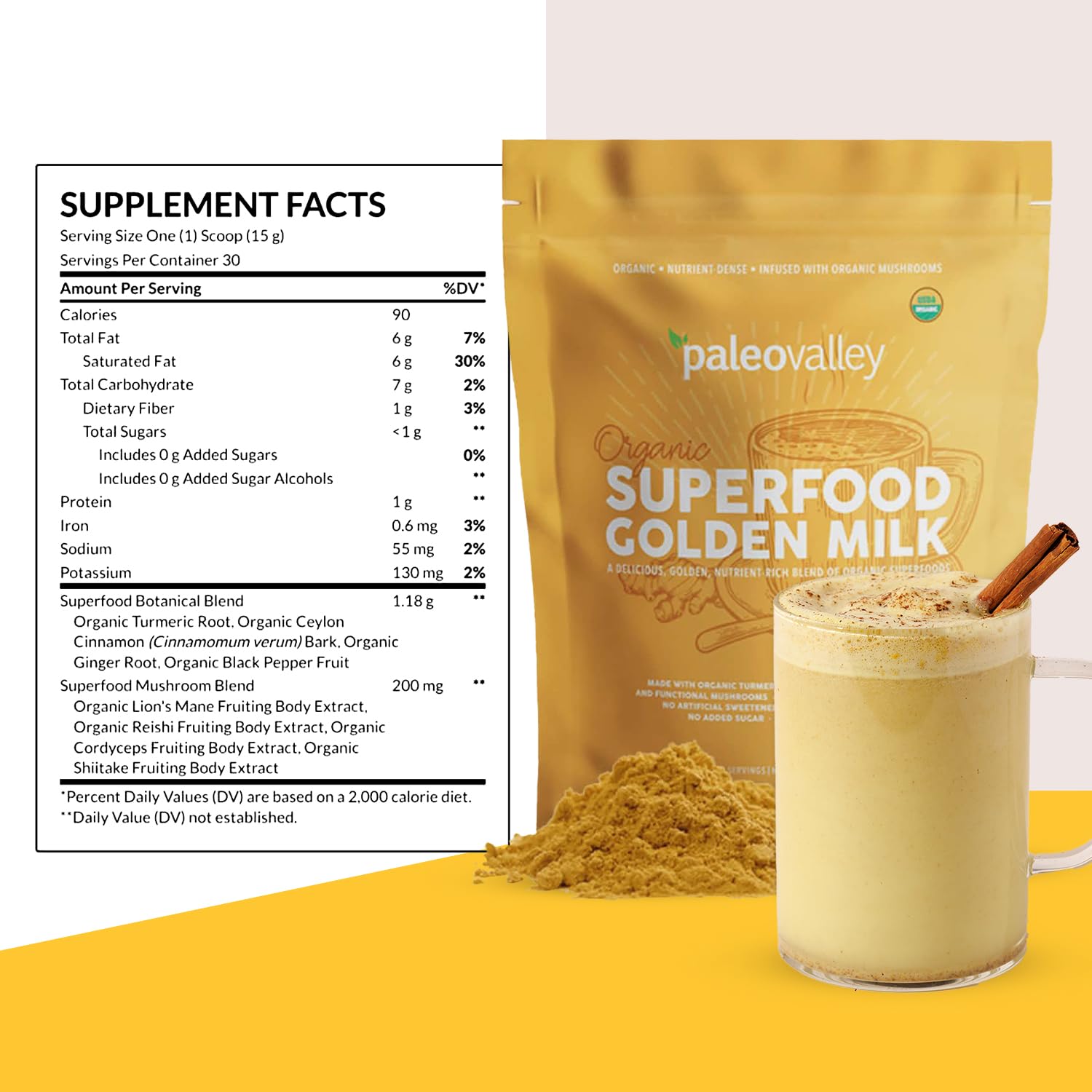 Paleovalley Golden Milk spoon close-up hints creamy texture and mood support.