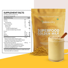 Paleovalley Golden Milk spoon close-up hints creamy texture and mood support.