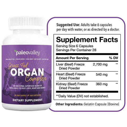 Paleovalley organ blend contents, close-up highlighting liver, heart and kidney variety for nutrient diversity.