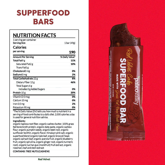 Paleovalley Red Velvet Bar close-up shows dense texture and protein
