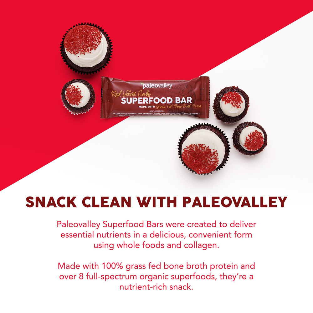 Paleovalley Red Velvet Bar packaging highlights gluten-free and grain-free qualities