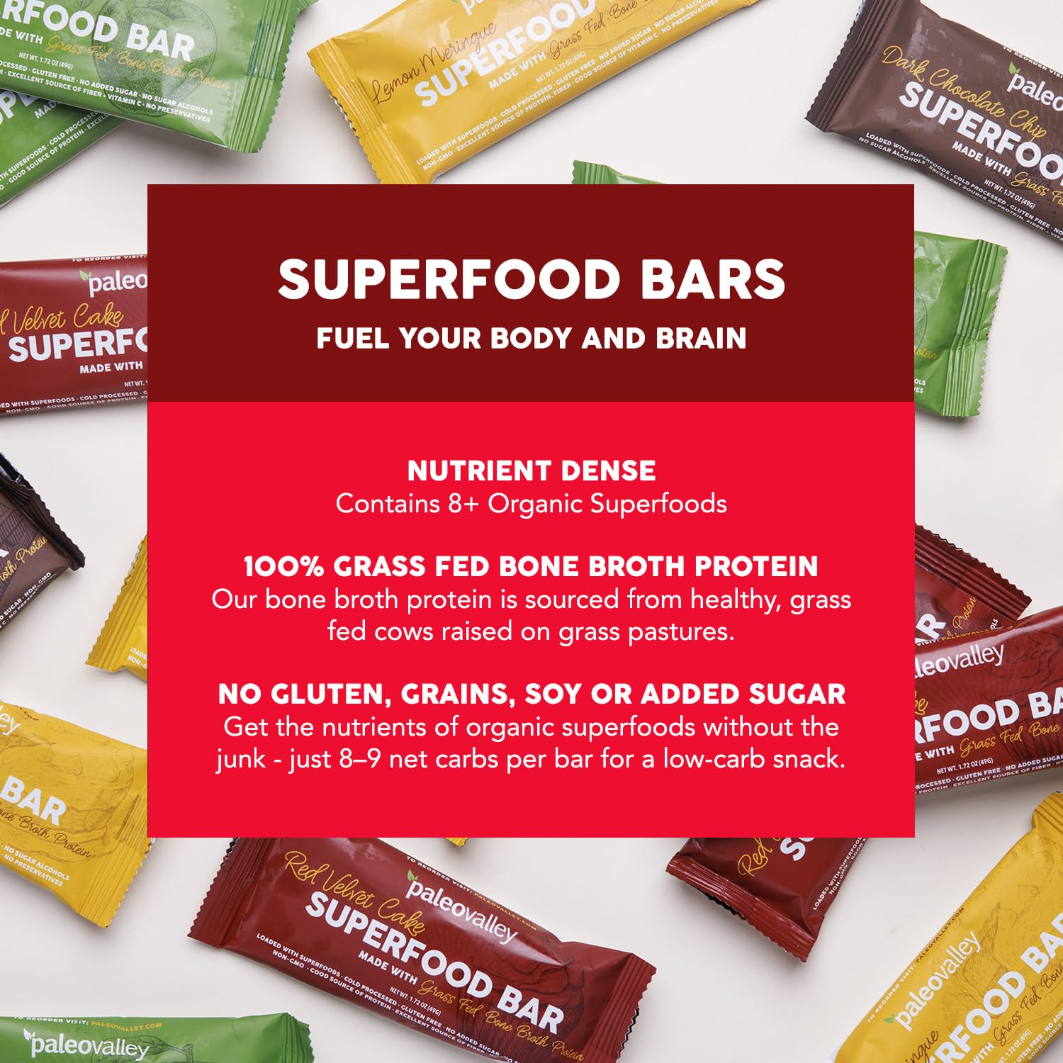 Paleovalley Red Velvet Bar label notes 9g protein per bar for post-workout fuel