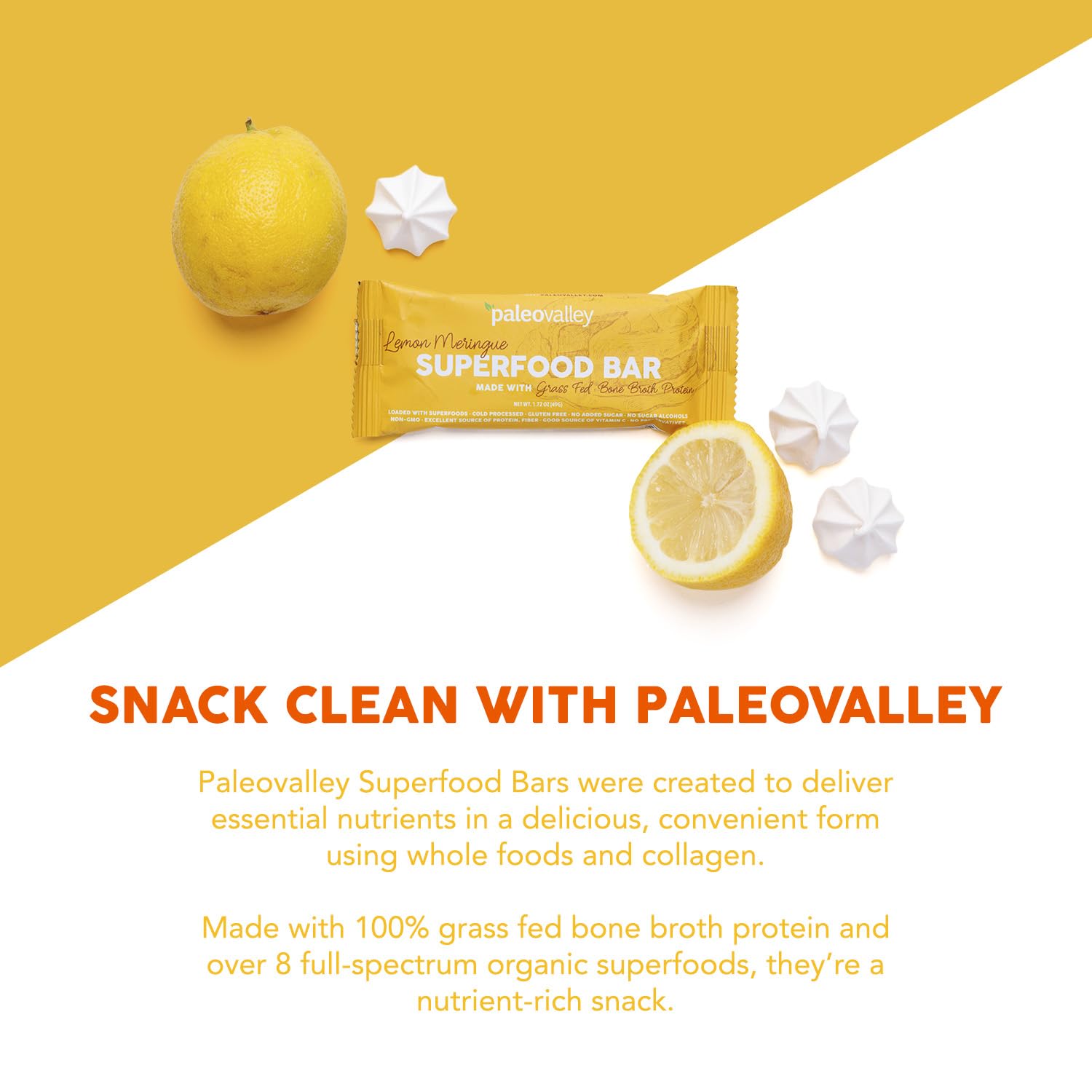 Paleovalley bar showcases kale, broccoli, spinach blend for real-food nutrition.