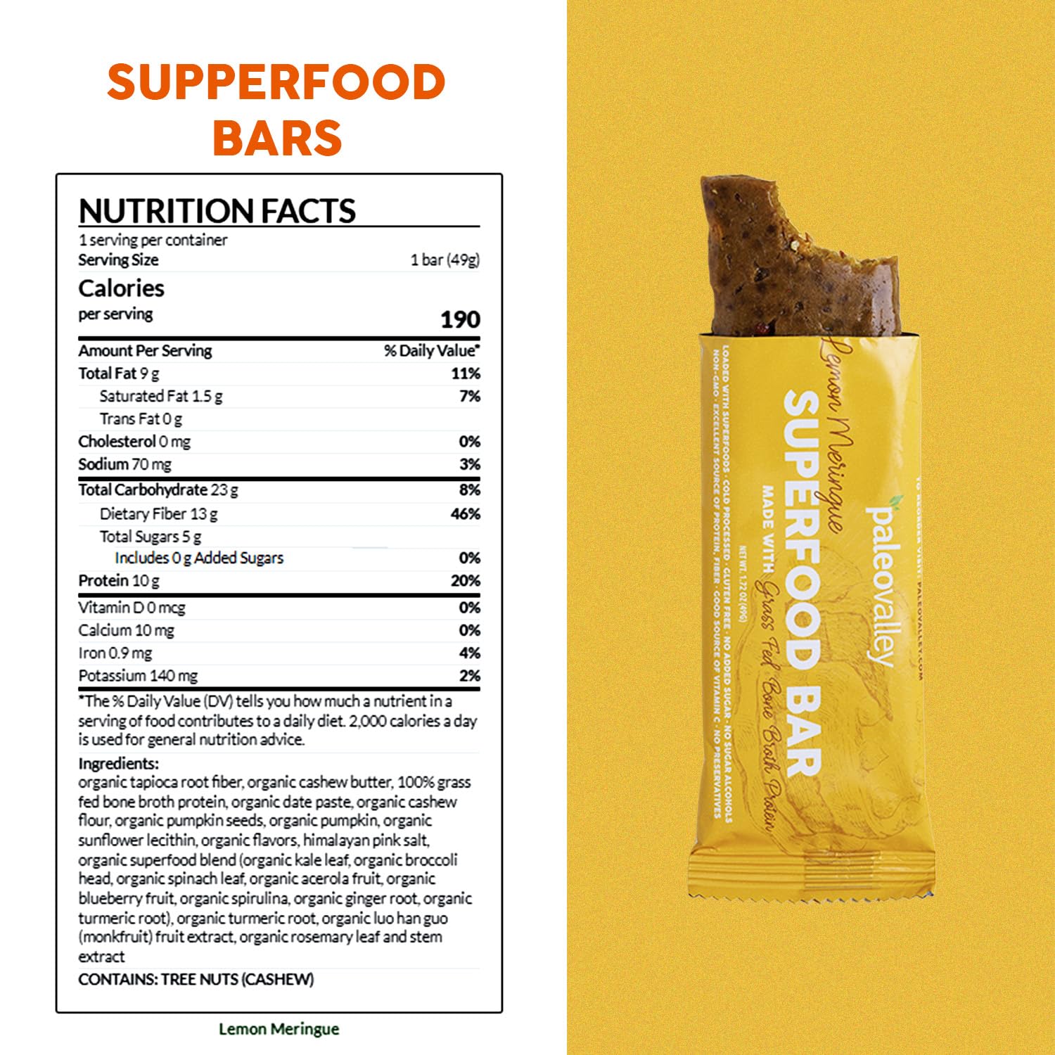Paleovalley Superfood Bars Lemon Meringue close-up shows natural sweetness for steady energy.