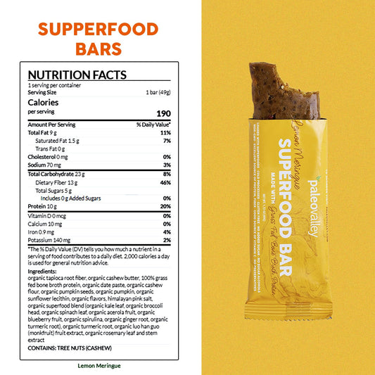 Paleovalley Superfood Bars Lemon Meringue close-up shows natural sweetness for steady energy.