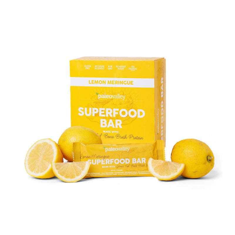 Paleovalley Superfood Bars Lemon Meringue pack offers on-the-go nutrition with 9g protein.