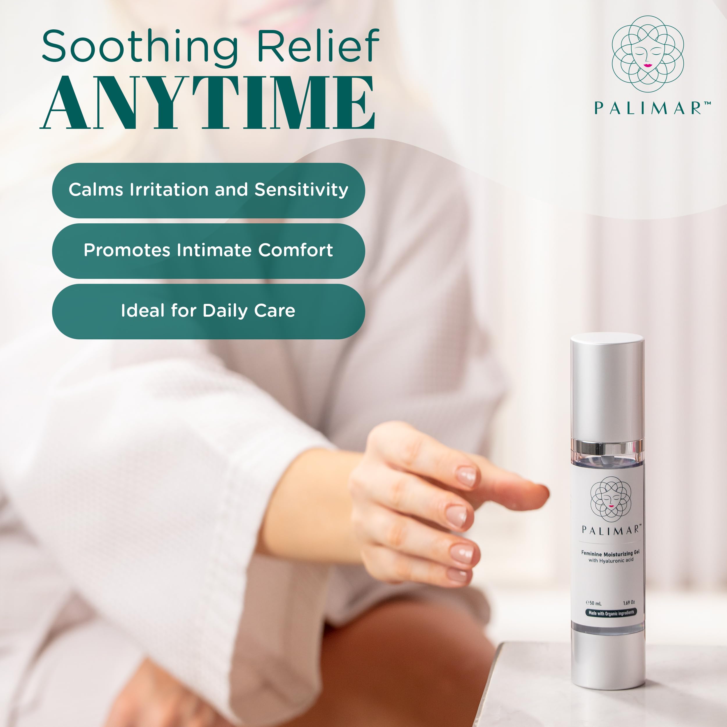 PALIMAR Hyaluronic acid gel texture closeup highlights silky, non-greasy hydration