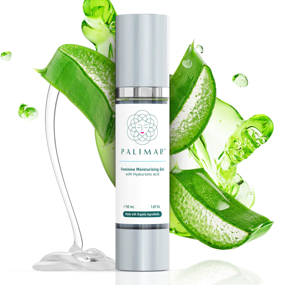 PALIMAR Intimate Care Gel bottle closeup shows fragrance-free hydration for sensitive skin
