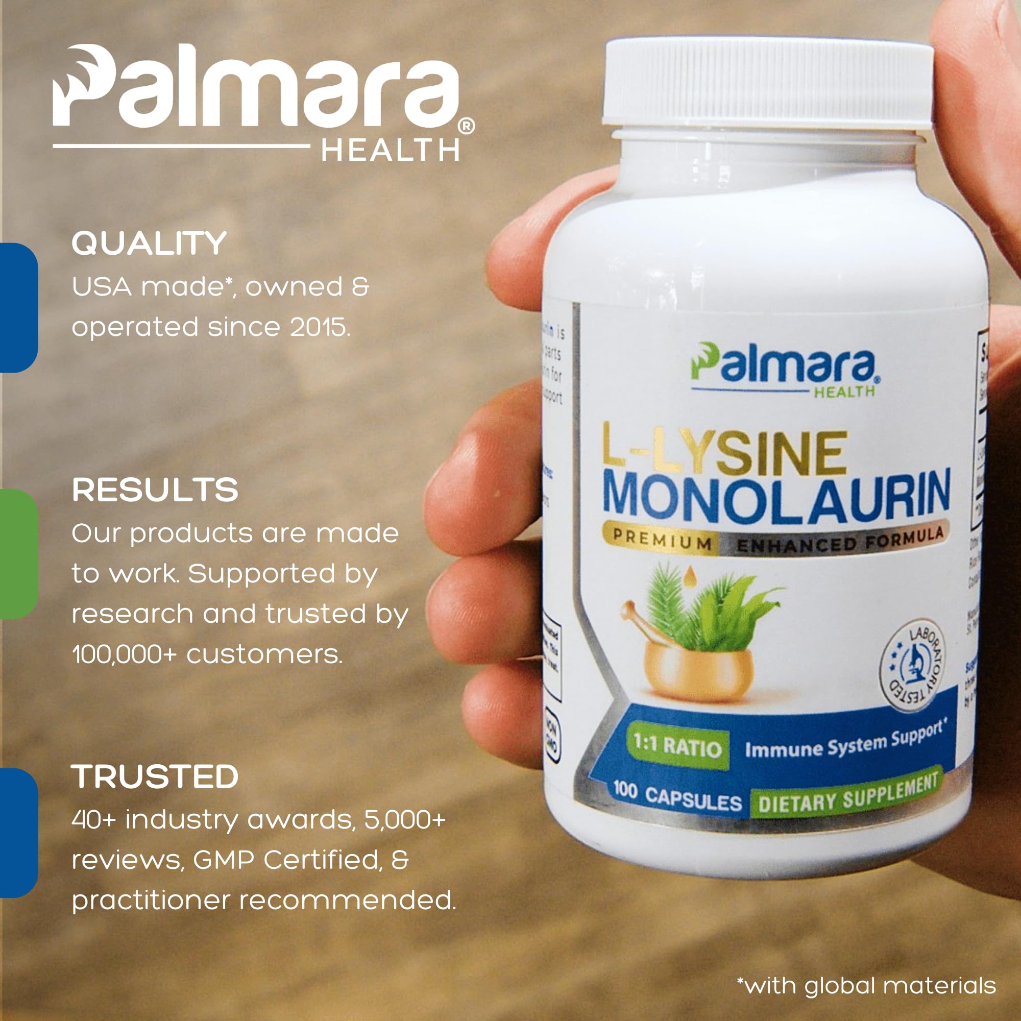 Close-up of Palmara Health capsules showing vegan, clean-label formula.