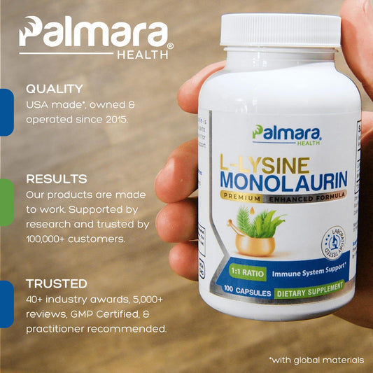 Close-up of Palmara Health capsules showing vegan, clean-label formula.