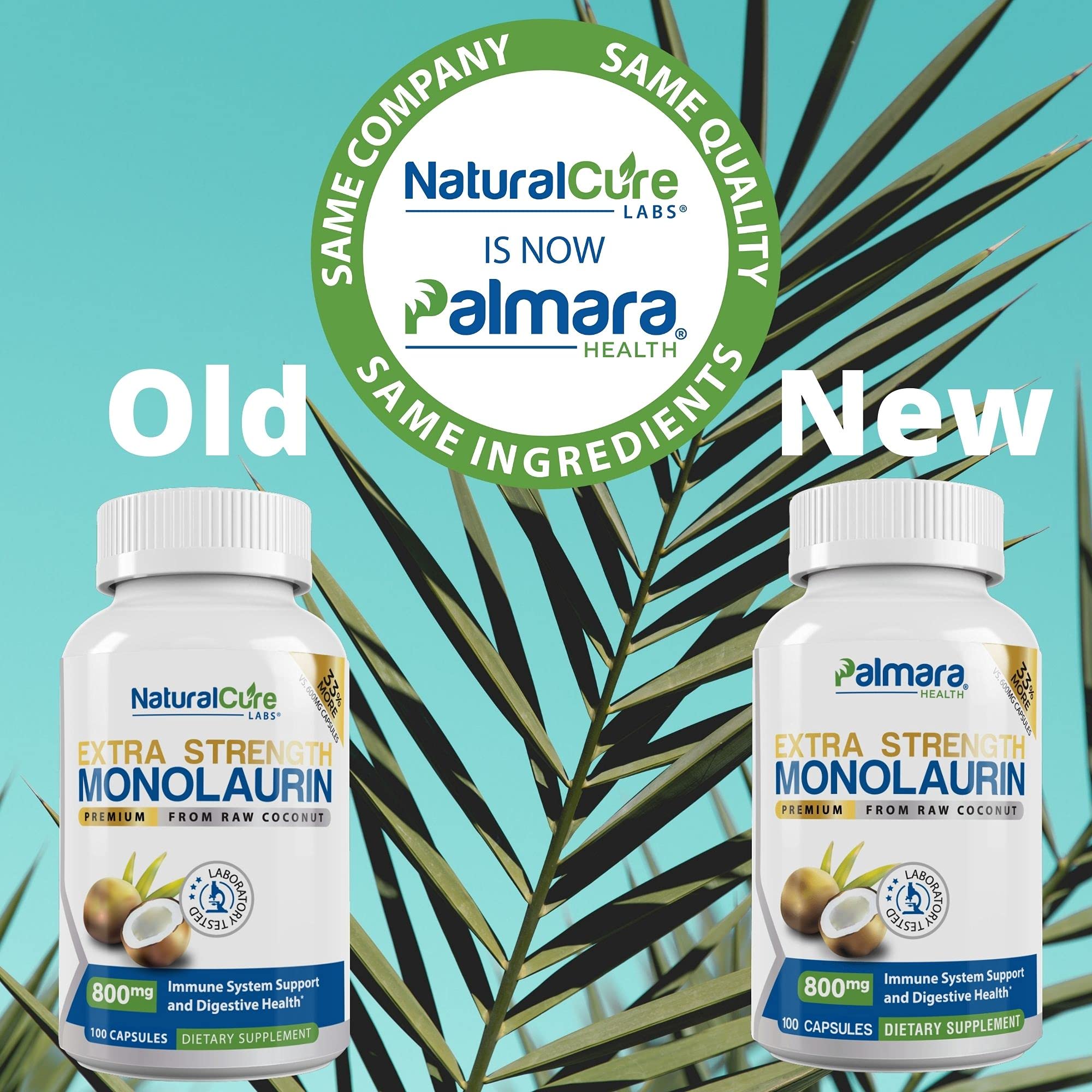 Palmara Health Monolaurin bottle front showcases clean, allergen-free formula.