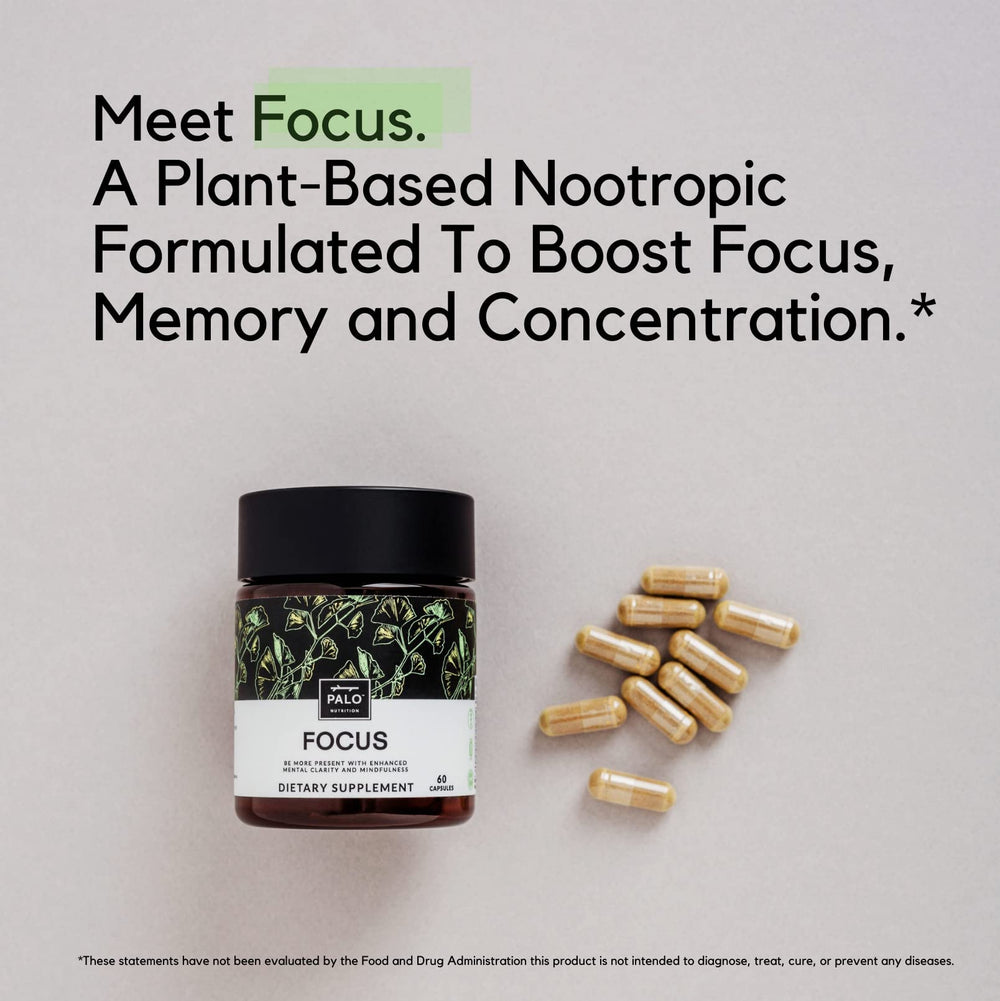 PALO Focus capsules close-up for convenient daily brain support.