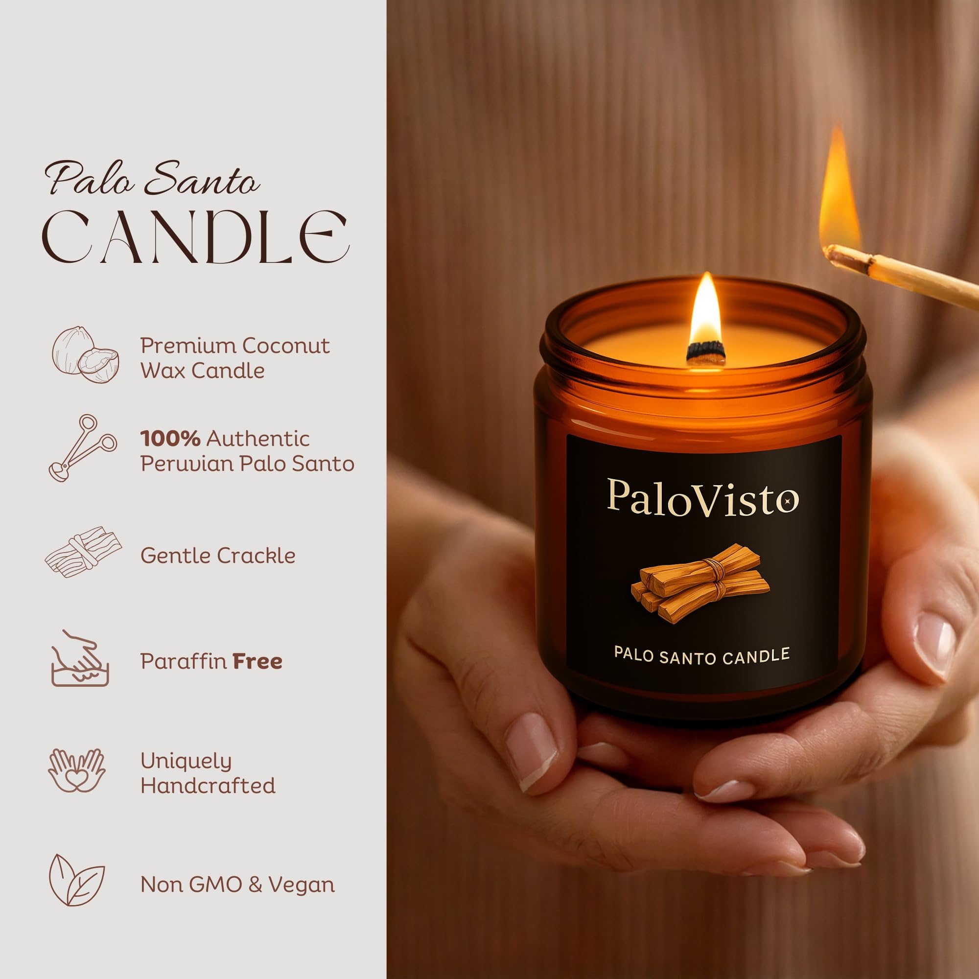 PaloVisto hand-poured coconut wax candle for longevity.