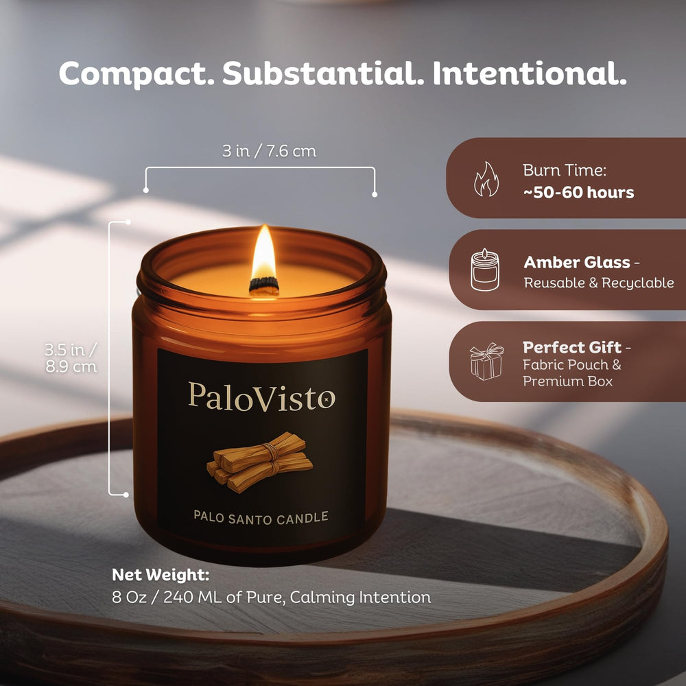 Cozy living room scene with PaloVisto candle crackling wick.