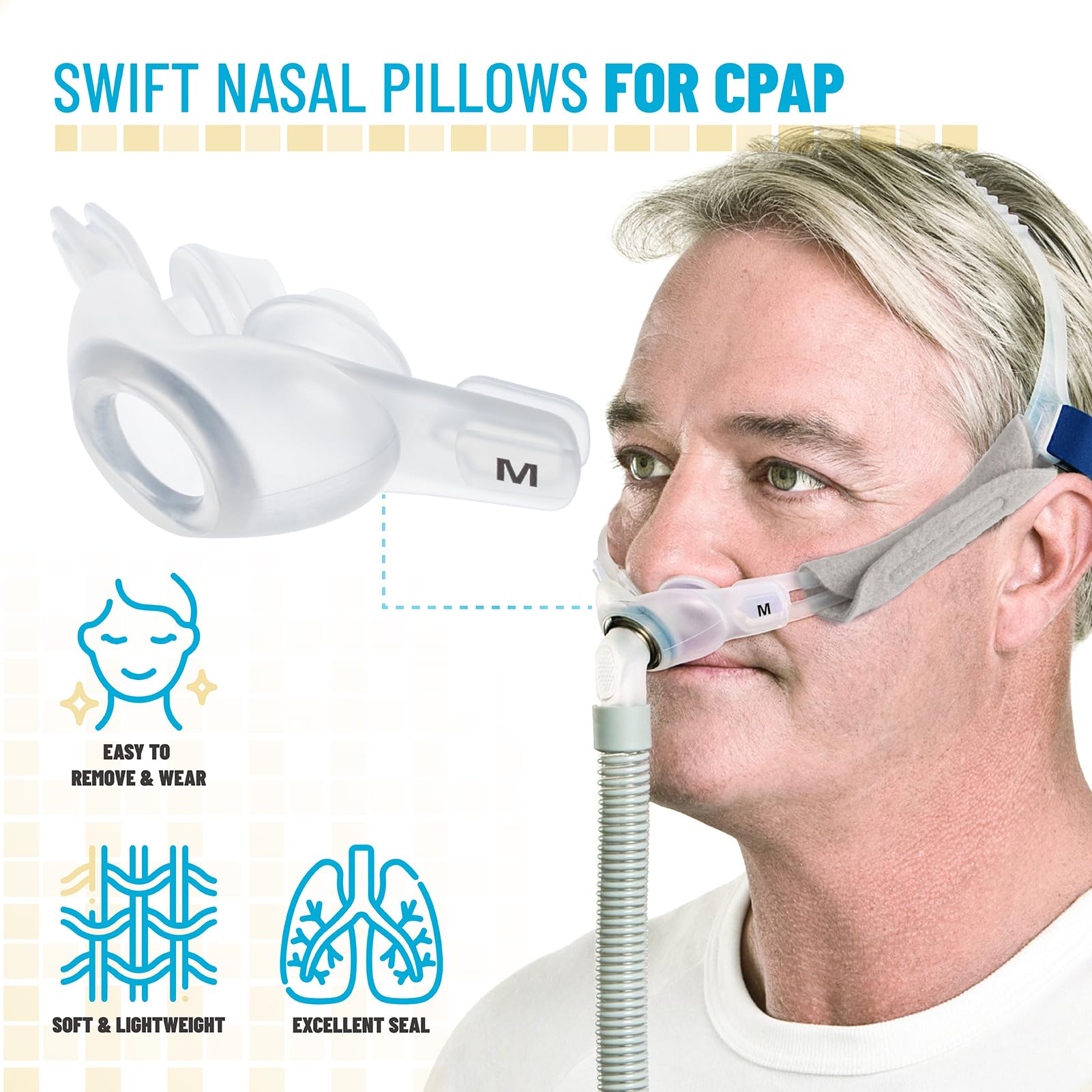 Compatible with ResMed Swift FX nasal pillow masks for easy replacement.