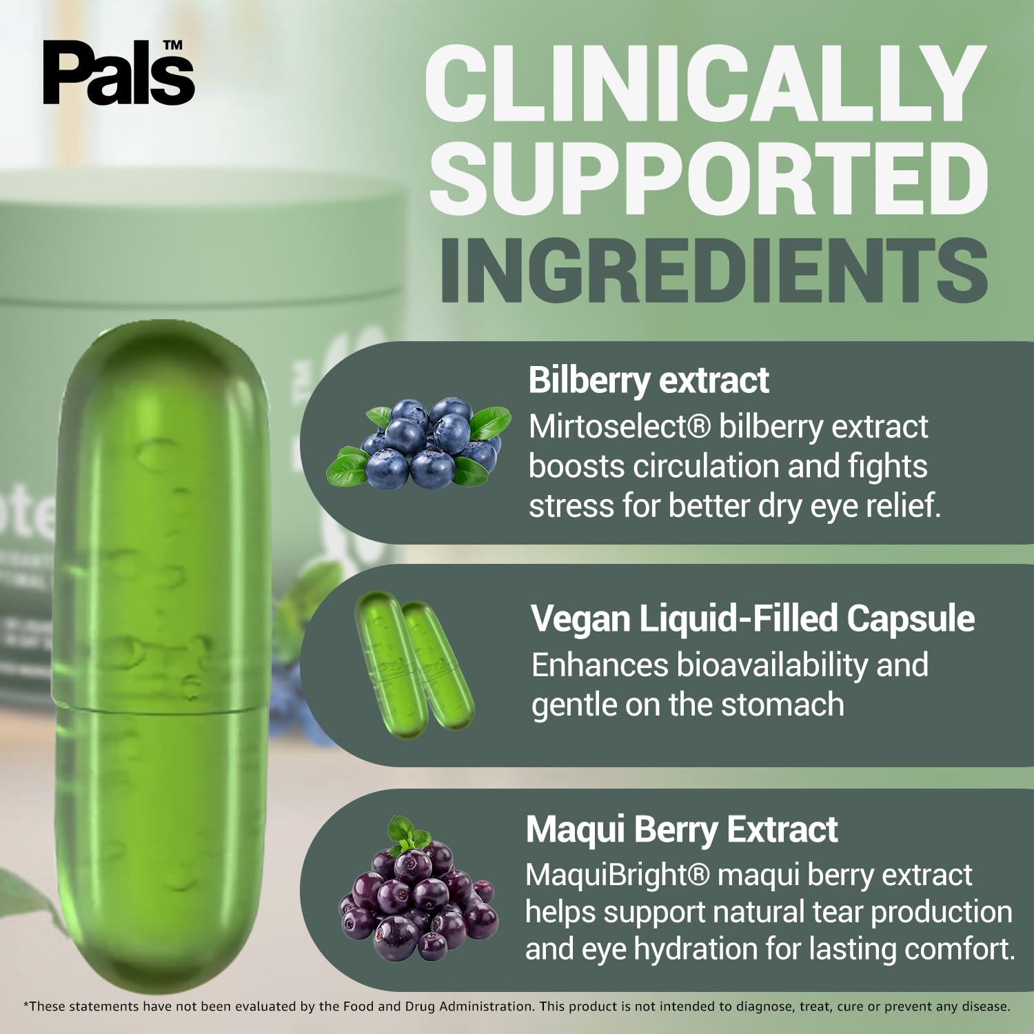 PALS turmeric root imagery suggests anti-inflammatory potential for eye comfort.