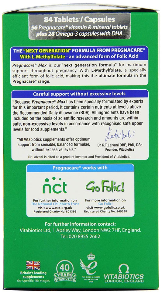 PANA Pregnacare Max dual pack highlighting comprehensive pregnancy support