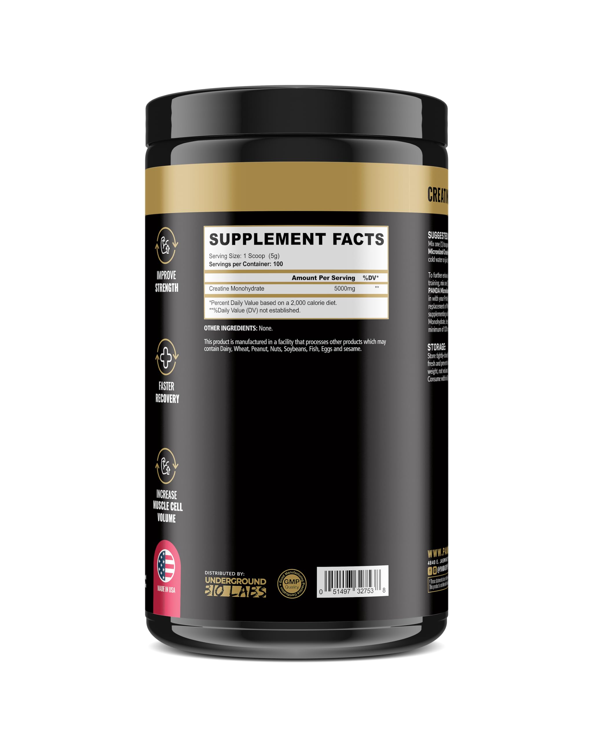Panda Supps creatine powder scoop closeup supports strength and recovery