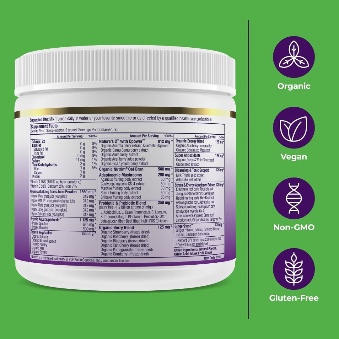 Paradise Herbs ORAC Energy Greens serving in a glass shows easy daily use.