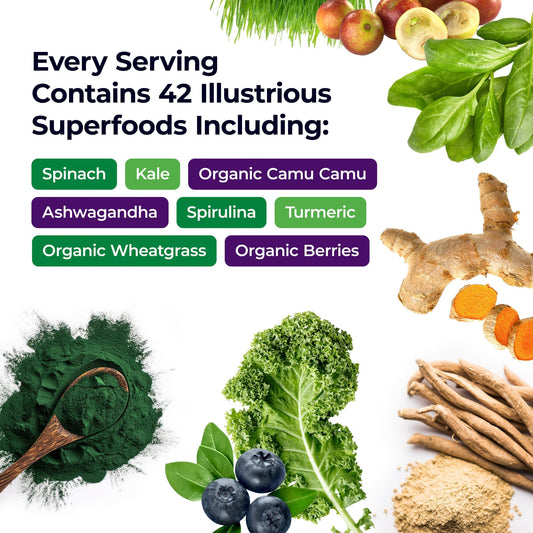 Paradise Herbs ORAC Energy Greens powder scoop demonstrates convenient daily servings.