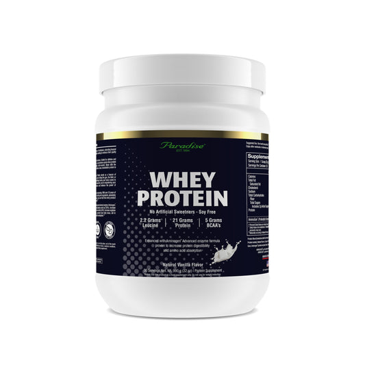 Paradise Herbs whey protein vanilla tub for daily fueling and recovery