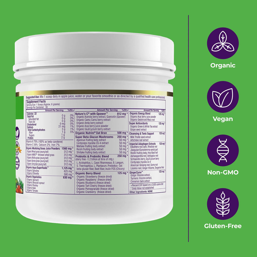 Paradise ORAC Greens berry blend suggests immune-supporting antioxidants