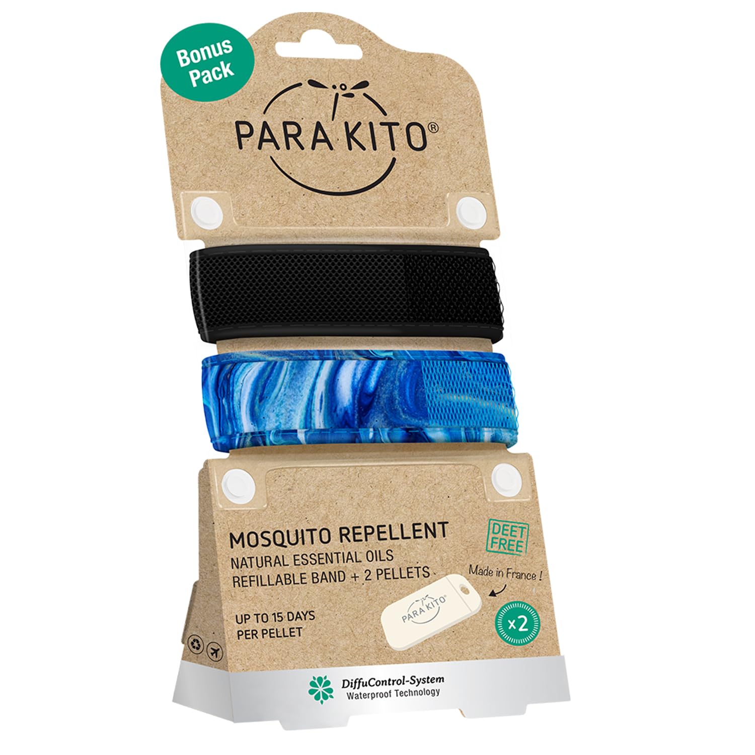 PARA'KITO black wristband worn on the arm showing adjustable neoprene comfort