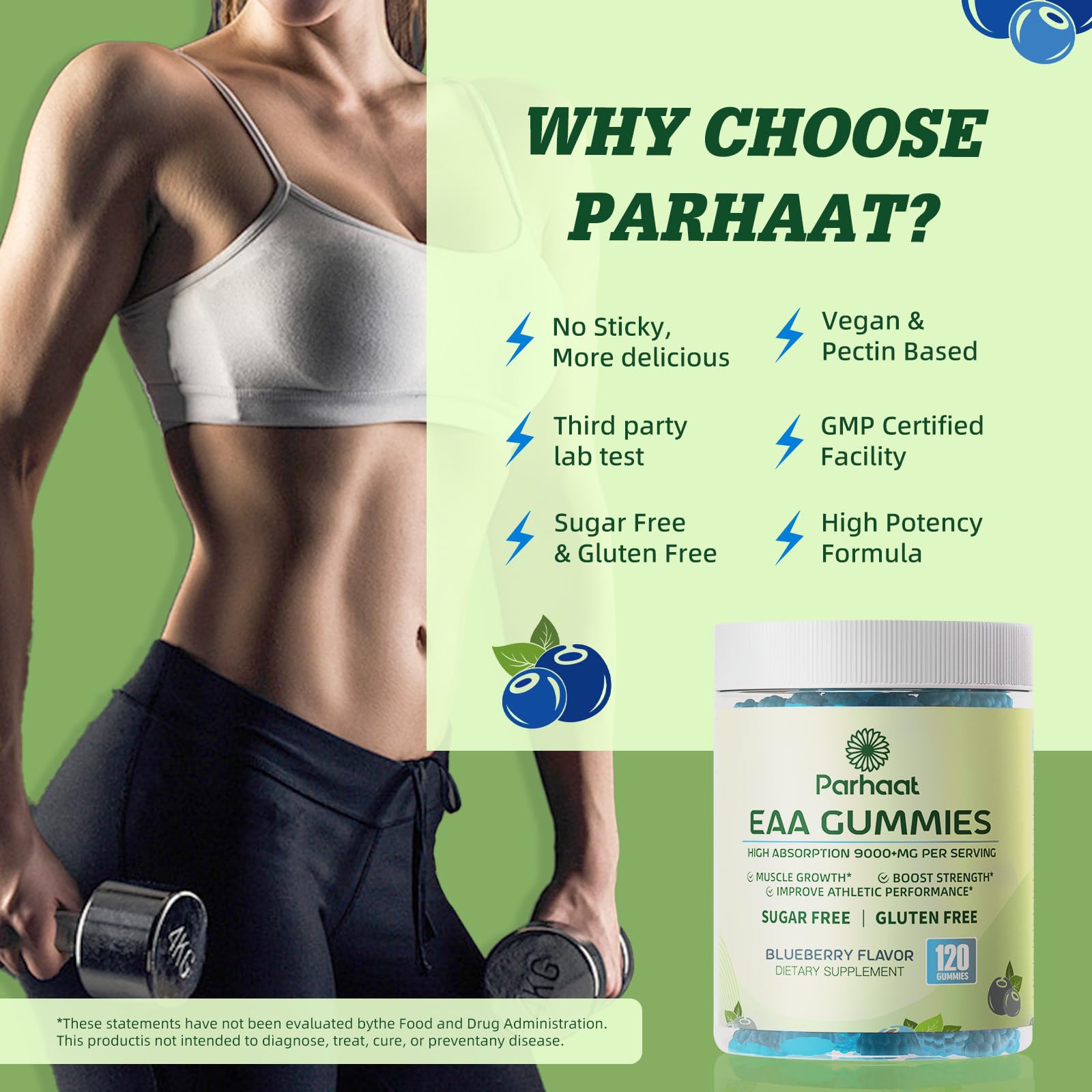 Parhaat EAA Gummies nutrition panel close-up showing 9000 mg blend.