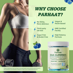 Parhaat EAA Gummies nutrition panel close-up showing 9000 mg blend.