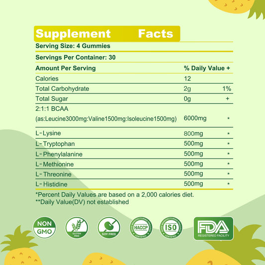 Parhaat EAA Gummies Pineapple label highlights gluten-free and vegetarian-friendly formula.