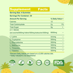 Parhaat EAA Gummies Pineapple label highlights gluten-free and vegetarian-friendly formula.