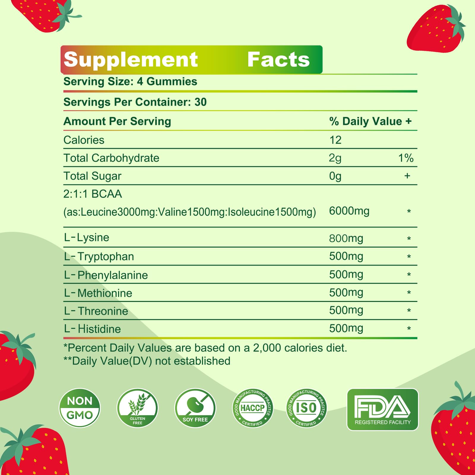 Parhaat EAA Gummies strawberry bottle side, gluten-free and vegetarian friendly.