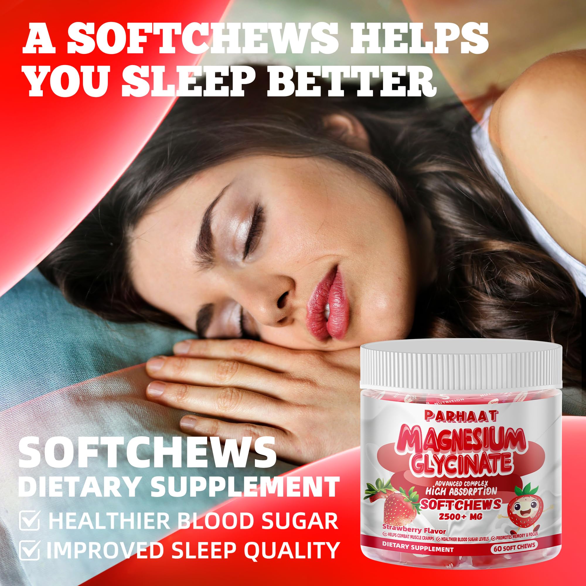 Parhaat magnesium chews with vitamin D and B6 bottle top view.