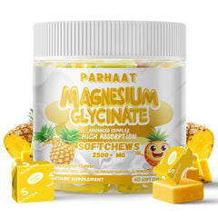 Parhaat magnesium glycinate soft chews pineapple bottle on-the-go calm support