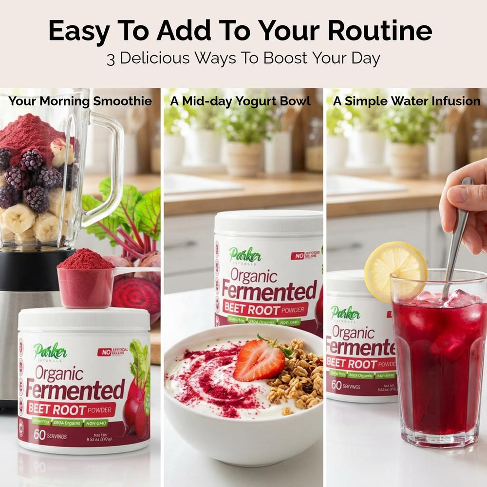 Parker Naturals beet powder dissolves easily in water for quick nourishment