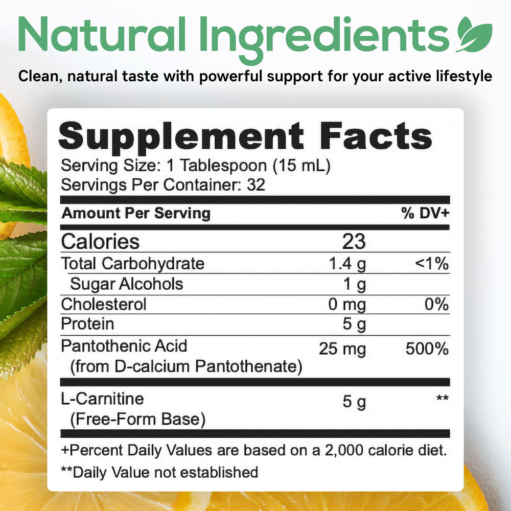 Parker Naturals L-Carnitine ingredients list including Vitamin B5 and glycerin.