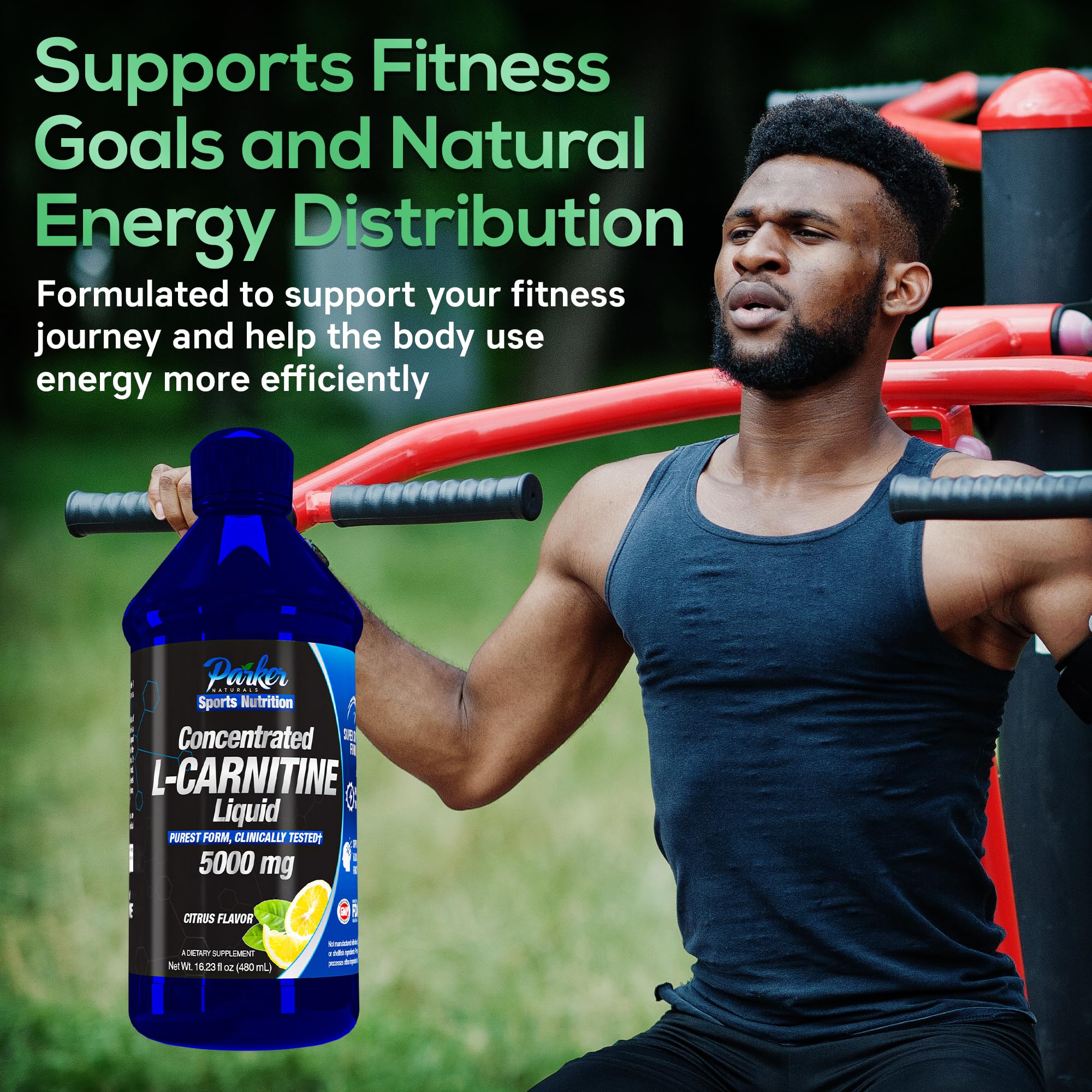 Pouring Parker Naturals L-Carnitine liquid for easy daily use.