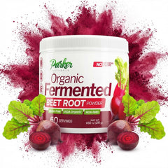 Parker Naturals beet root powder bottle for convenient daily wellness support