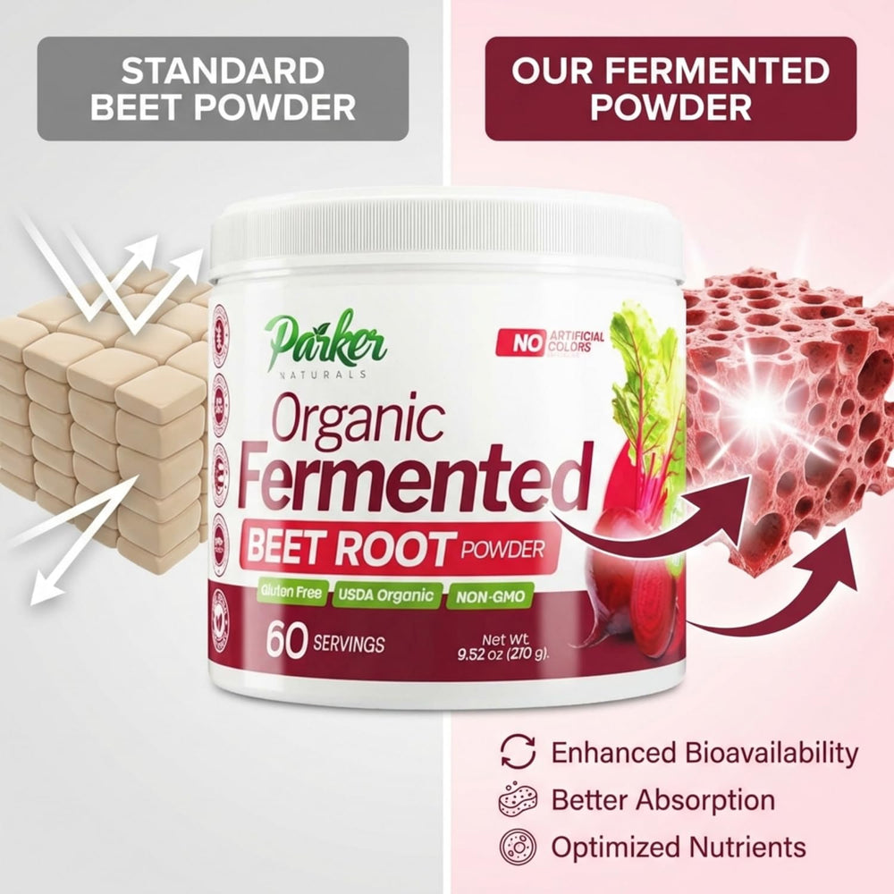 Parker Naturals beet root label close-up shows clean ingredients