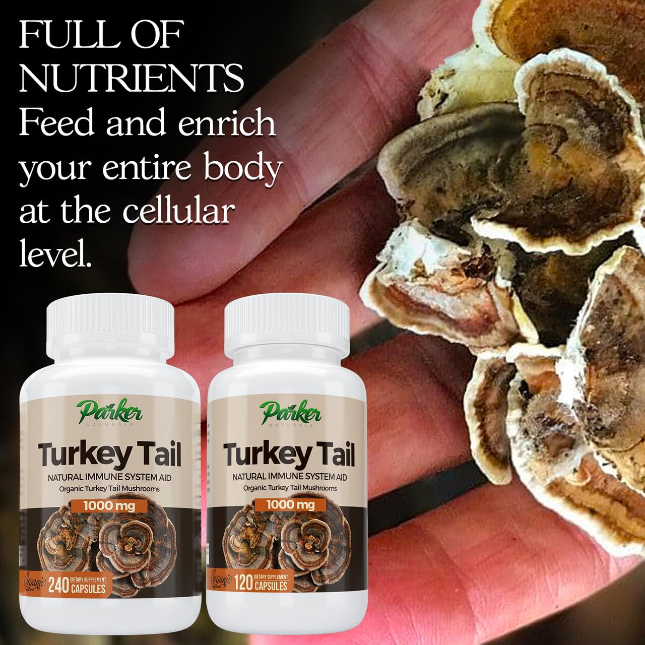Parker Naturals turkey tail bottle contents highlight quality
