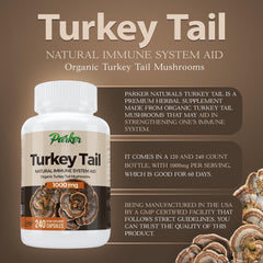 Parker Naturals turkey tail dried mushroom texture shown for authenticity