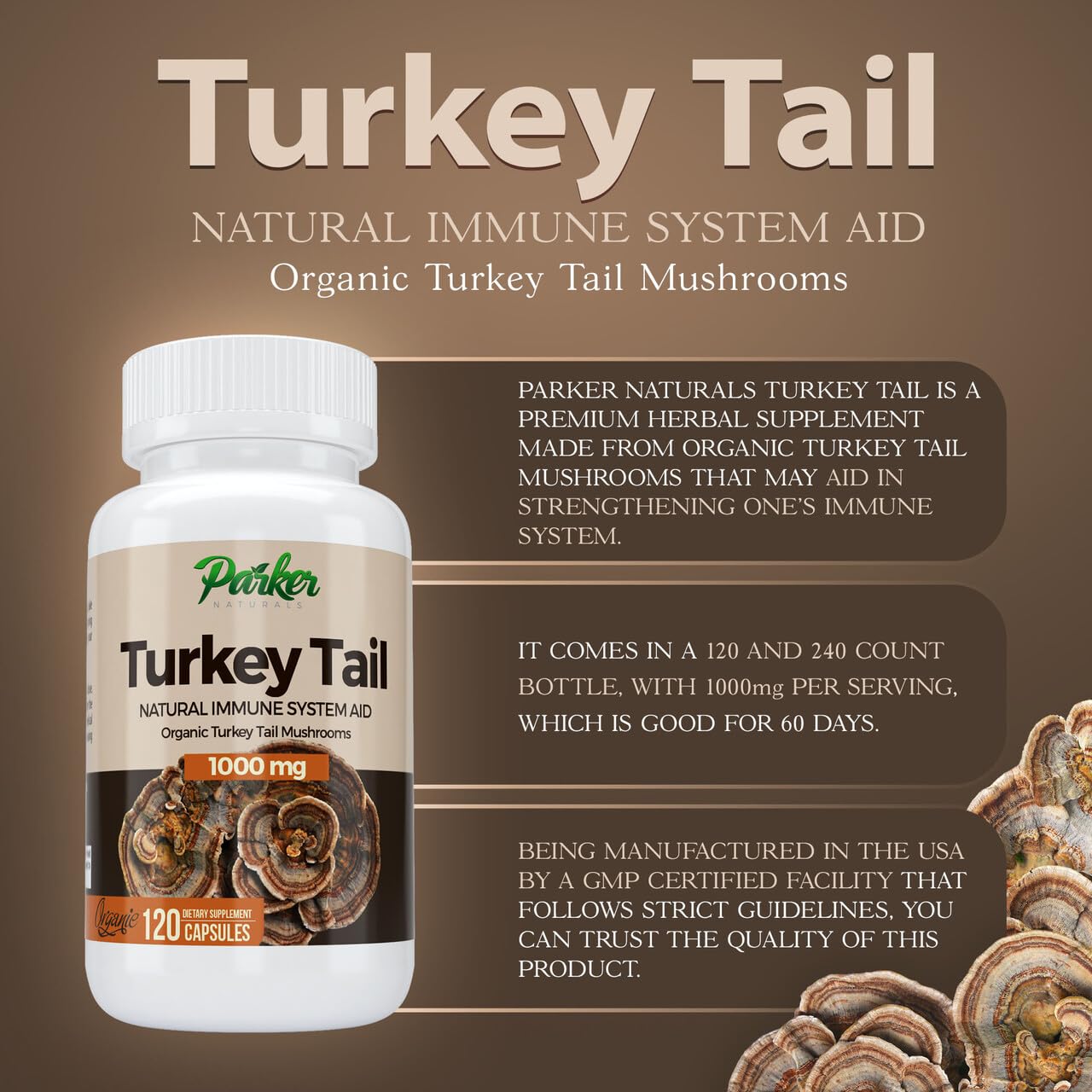 Parker Naturals turkey tail organic source detail highlights purity