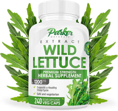 Parker Naturals Wild Lettuce Extract bottle showing 1200mg dose for relaxation.