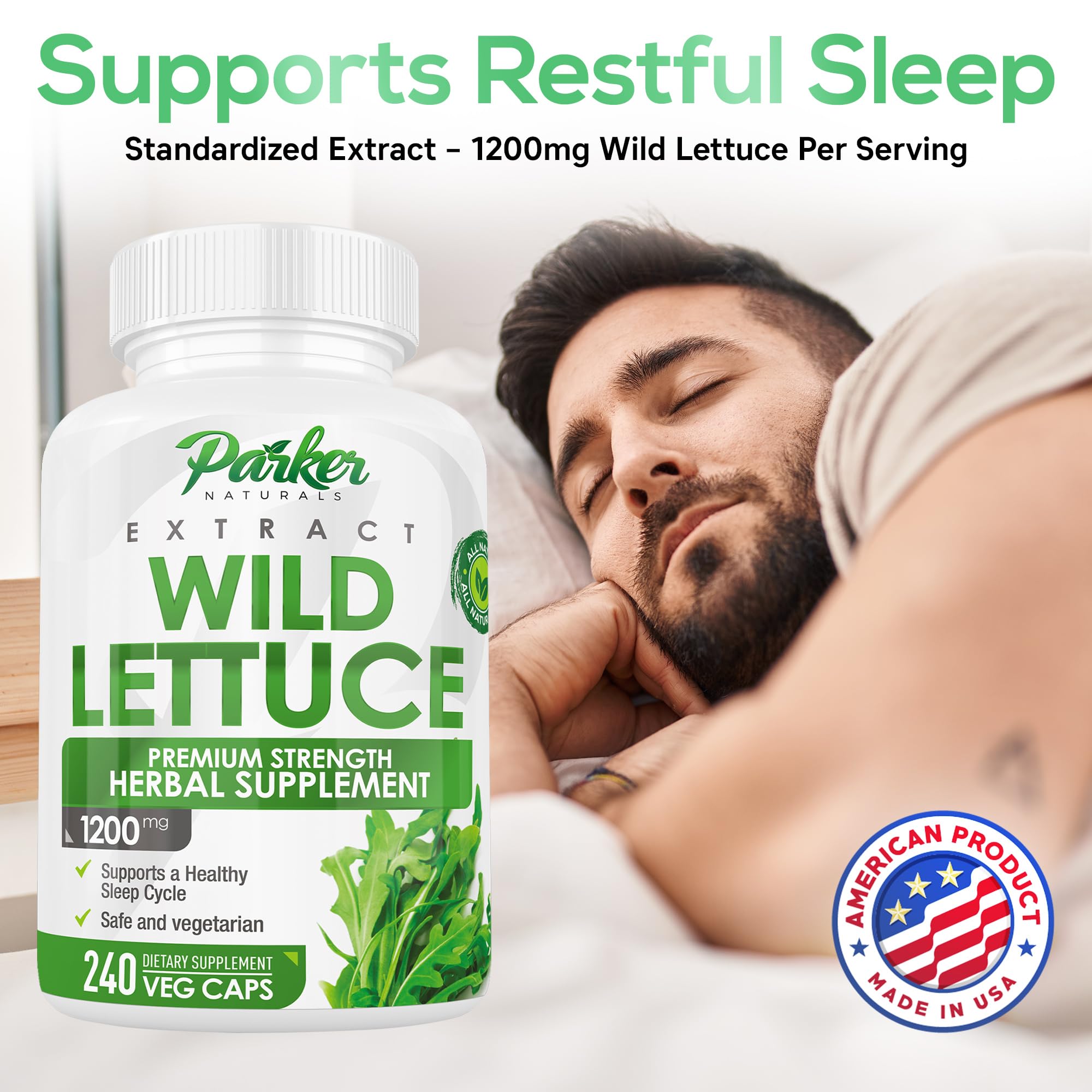 Parker Naturals Wild Lettuce Extract label highlights GMP-compliant production.