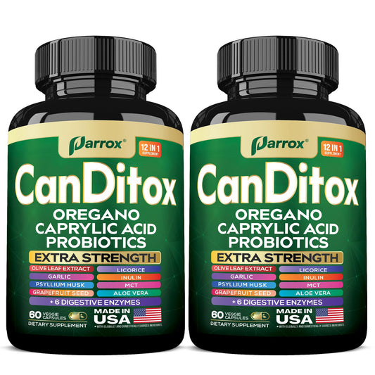 Parrox Canditox capsules bottle for daily digestive balance.